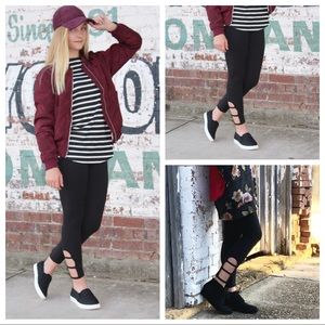 Girls black leggings with detail bottom
